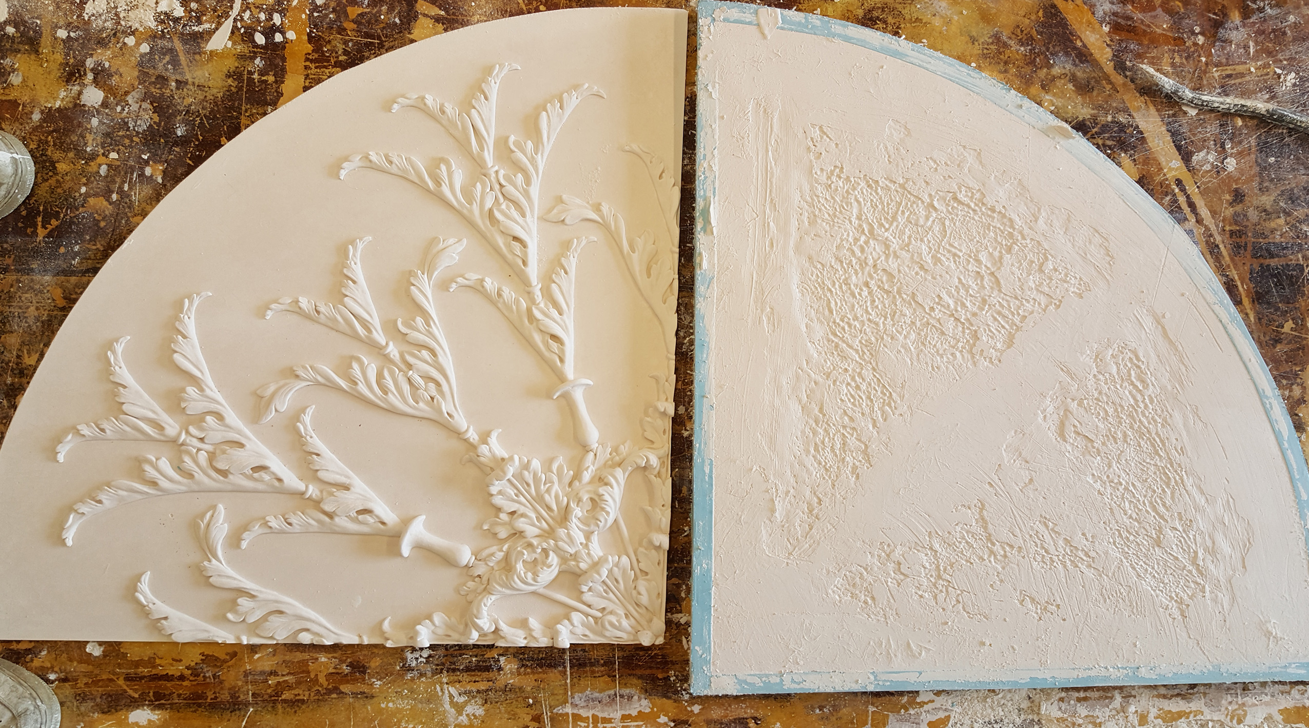 Traditional Fibrous Plaster Casting Process from a Bespoke Silicon Ceiling Panel Mould