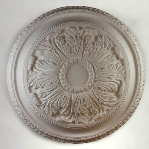 CR18 Ceiling Rose is a medium sized rose with large open leaf enrichment to the centre and smaller leaf to the outer banding and a bead detail to the middle. Dimensions: 855mm