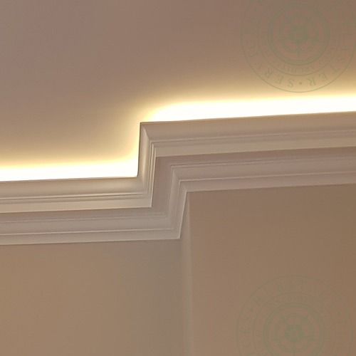 HPS12 Illuminated Cornice is one example of our selection of plain fibrous plaster Georgian Drip designs with hidden lighting, created from a combination of cyma recta; cyma reversa; ovolo sections arranged around the drip line and separated  with fillet 